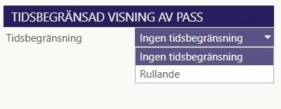 Inställningar för tidrapportering, tidsbegränsad visning av pass