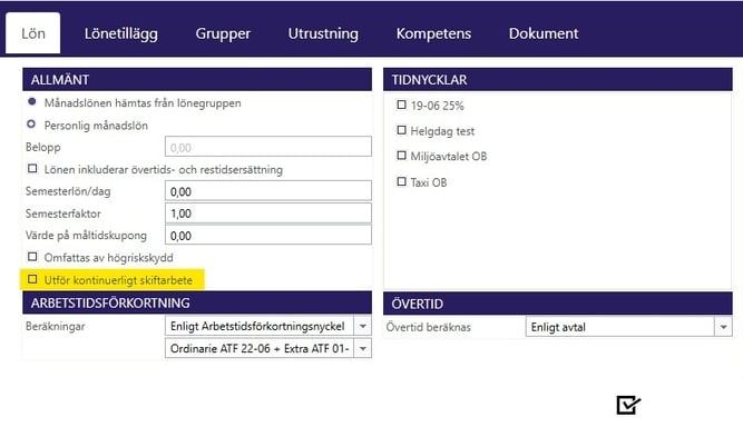 Utför kontinuerligt skiftarbete på personkortet