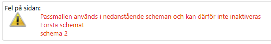 felmeddelande vis inaktivering av passmall