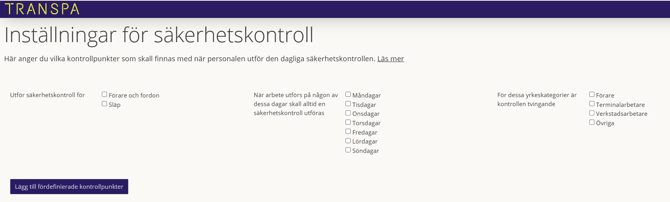 inställningar för säkerhetskontroll